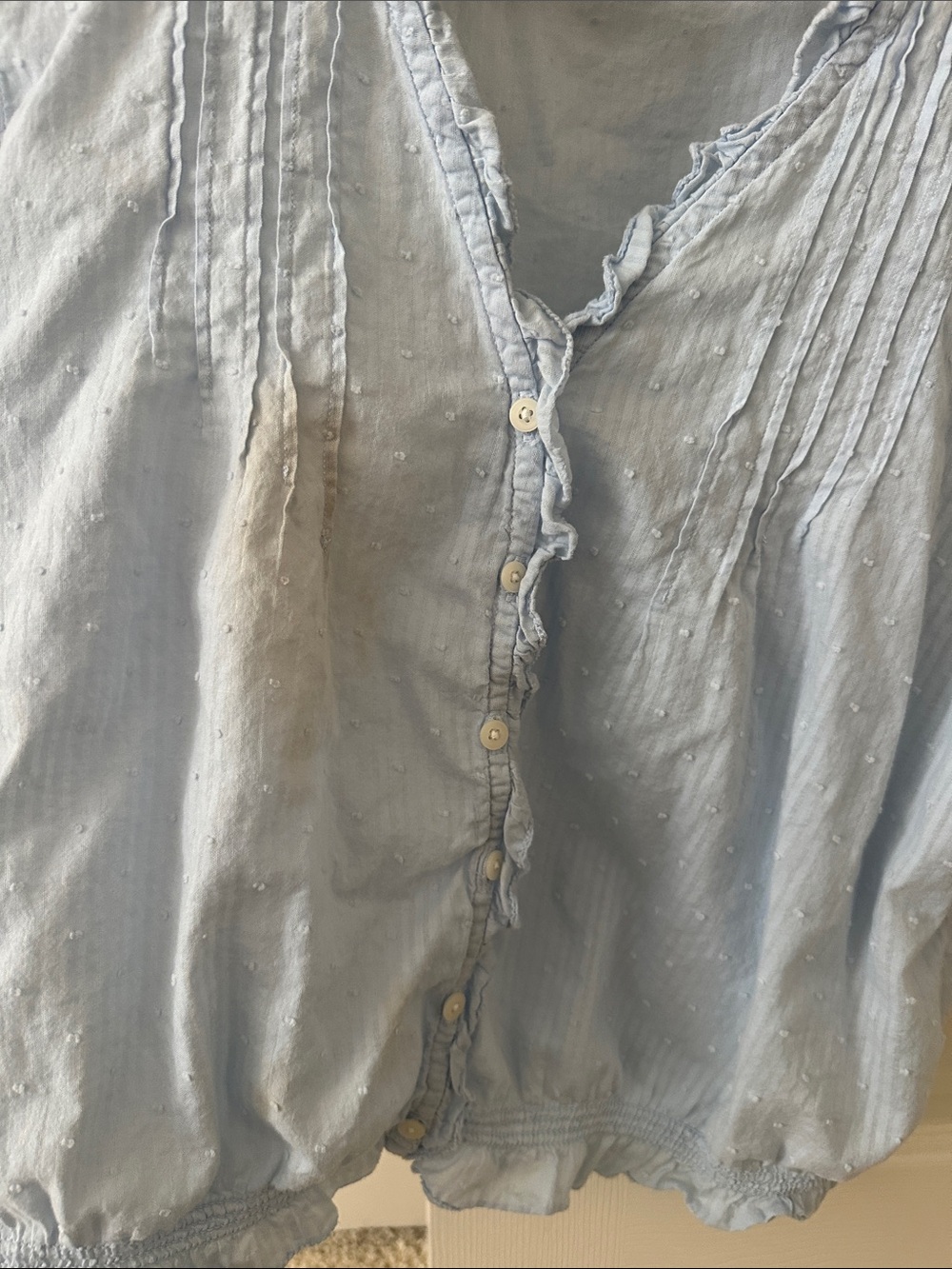 Uniqlo Light Blue Ruffle Button-Front Blouse - Picture 8 of 8
